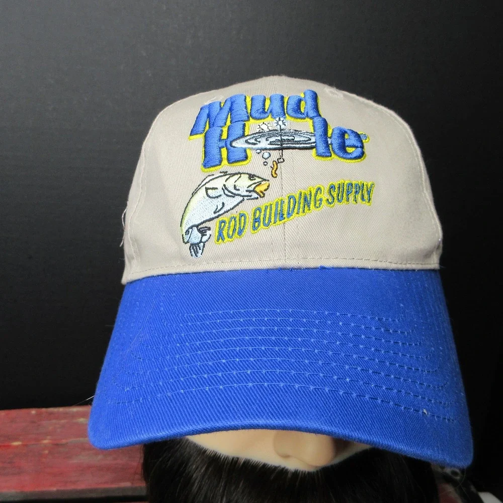 Mud Hole Rod Building Supply Fishing Baseball Cap Hat Adjustable Tan Blue